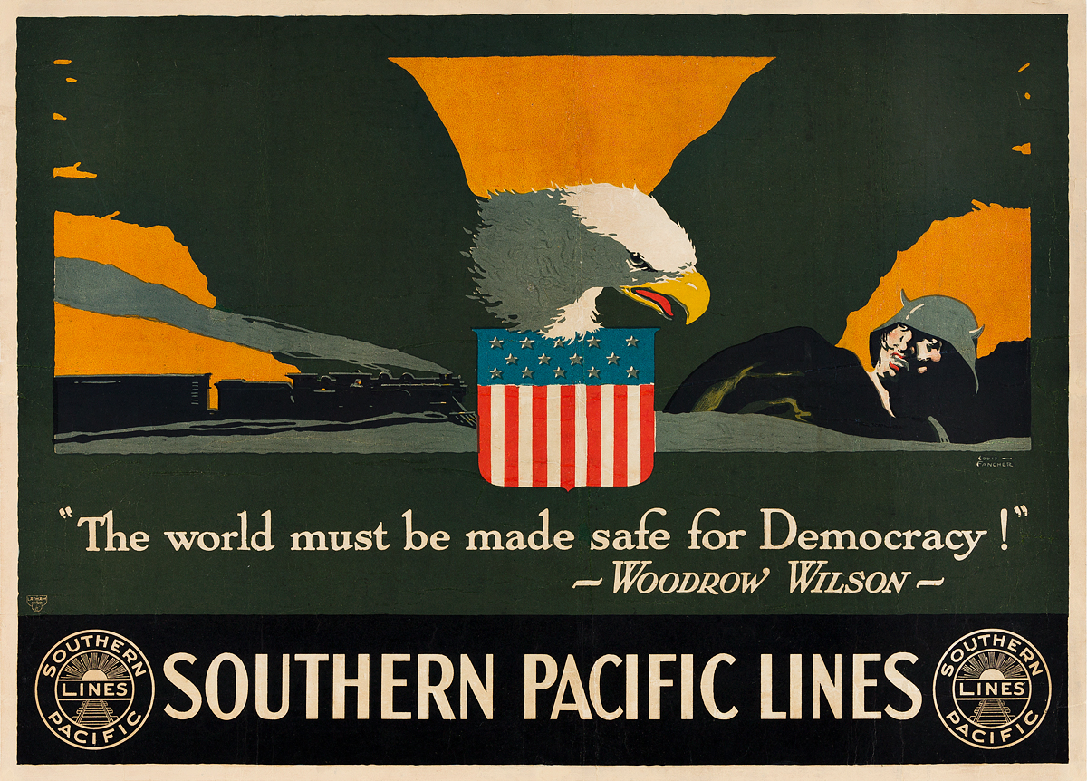 LOUIS FANCHER (1884-1944). SOUTHERN PACIFIC LINES / WOODROW WILSON. Circa 1918. 19x26 inches, 48x68 cm. Latham Litho. & Ptg., [New York